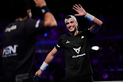 In 2024, Alejandro Galán celebrates at Milano Premier Padel event