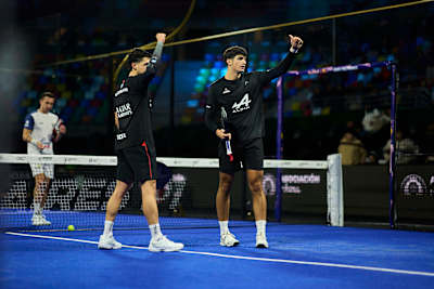 Arturo Coello and Agustin Tapia in action during the Buenos Aires Premier Padel P1 2025 at Arena Parque Roca, Buenos Aires.