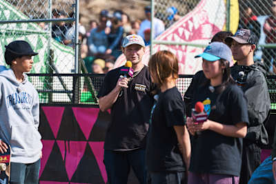 Jamie Foy speaks on the mic at KASSO in Tokyo, Japan, in March 2025.