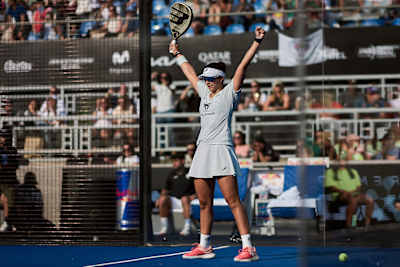 Delfina Brea Senesi celebrates the win of the semi finals of the Santiago Premier Padel P1 in Santiago, Chile on March 29, 2025.
