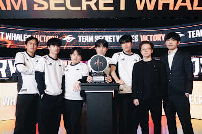 A photo of Team Secret Whales with the LCP trophy following the LCP 2026 Split 2 Grand Final