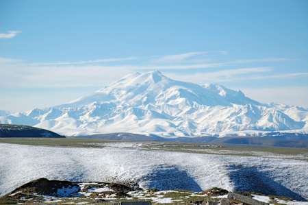 A view of Mount Elbrus from distance.