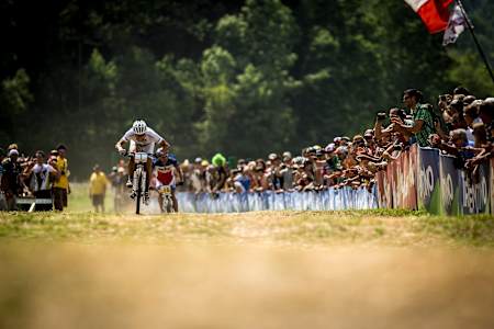 Nino Schurter in action at the men's Elite XCO race at Val di Sole on June 15, 2013.