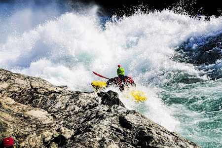 Kayaking in whitewater at Stuttgangsfassen Sjoa in Norway.