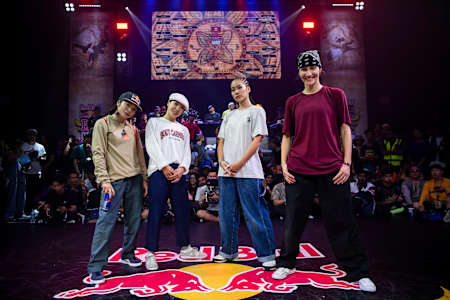 Ami, Ayumi, Mimz and Kastet pose for a portrait at the Red Bull BC One 2019 World Final in Mumbai, India on November 7, 2019.