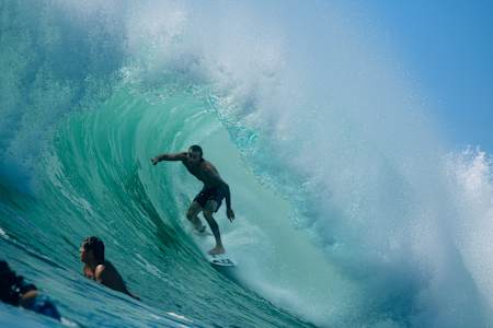 Mikey Wright surfs at Snapper Rocks on the Gold Coast of Australia.