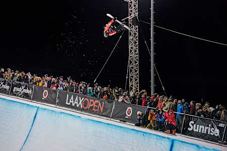 Ayumu Hirano bei den Laax Open 2022 Halfpipe Finals in Laax, Schweiz.
