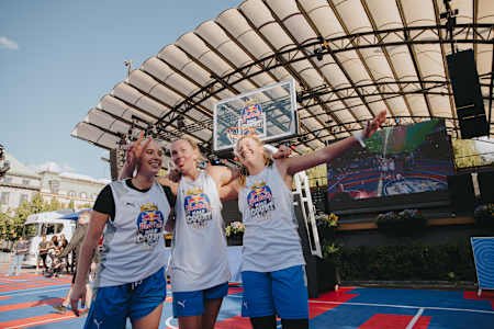 Participants play basketball at Red Bull Half Court, Stockholm, Sweden, on June 18, 2022.