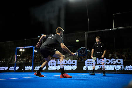 Javier Garrido and Lucas Bergamini during the final of the NewGiza Premier Padel P2 in New Giza, Egypt on October 26, 2024. 
