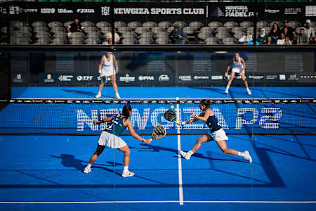 Sofia Araujo and Marta Ortega Gallego during the semi finals of the NewGiza Premier Padel P2 in New Giza, Egypt on October 25, 2024. 