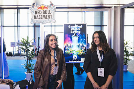 Nadine Ayman Nada and Norhan Ayman Nada of Egypt showcase Aquamind in the Idea Gallery of the Red Bull Basement World Final in Tokyo, Japan on December 5, 2024.