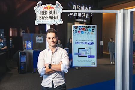 Matyáš Michel of the Czech Republic showcases Cognivibe in the Idea Gallery of the Red Bull Basement World Final in Tokyo, Japan on December 5, 2024.