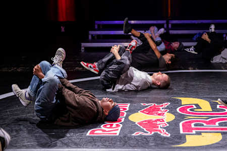 B-Boy Lee gives a workshop during the Red Bull Bc One Camp, at Le Cent Quatre cultural center in Paris, France, on October 19, 2023. 