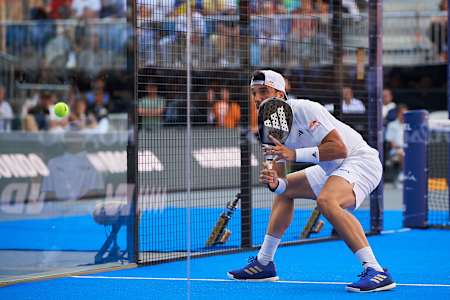 Ale Galán competes at the Sevilla Premier Padel P2 final in Sevilla, Spain on May 5, 2024. 