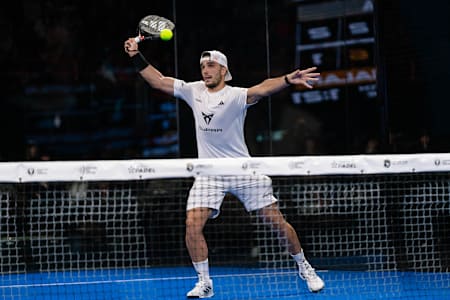 In 2024, Alejandro Galán plays padel at Premier Padel event.