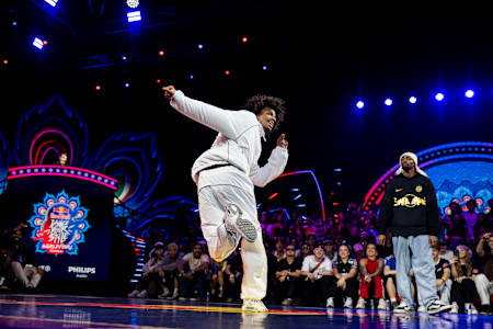 Daley competes against Rubix at Red Bull Dance Your Style 2024 World Final in Mumbai, India.