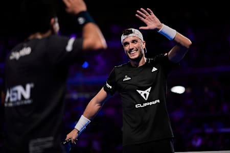 In 2024, Alejandro Galán celebrates at Milano Premier Padel event