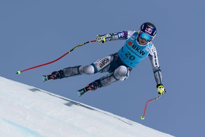 Ester Ledecká (CZE) seen in action during her run for the women SuperG of FIS Alpine Skiing World Cup at Mont Lachaux in Crans Montana, Switzerland on February 18, 2024.