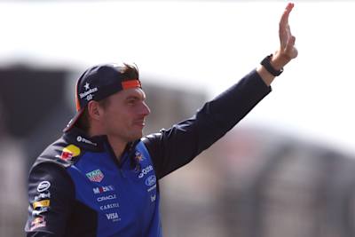 Max Verstappen waves on the drivers parade prior to the F1 Grand Prix of Netherlands at Circuit Zandvoort on August 23, 2026 in Zandvoort, Netherlands.