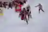 Kyle Croxall of Canada crosses the line ahead of Finland's Mirko Lahti to take victory at the second stop of the 2018/19 Red Bull Crashed Ice season in Jyväskylä, Finland.