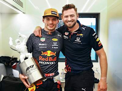 Physio and performance coach Bradley Scanes with Max Verstappen