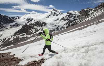 Fernanda Maciel runs in Cerro Aconcagua in Mendoza, Argentina on January 11th, 2016.