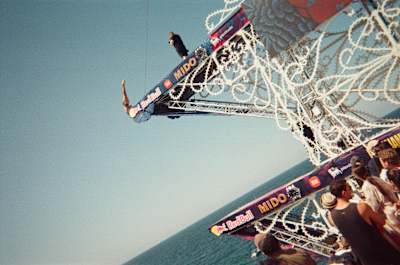 Oleksiy Prygorov at the 2023 Red Bull Cliff Diving World Series in Polignano a Mare, Italy, on June 30, 2023. 