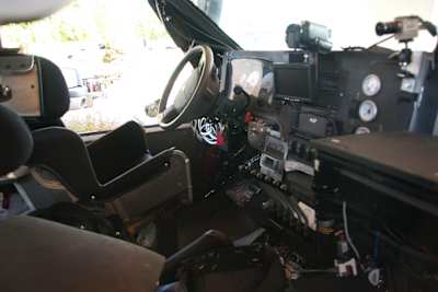 Inside the TIV shot of cockpit and instruments used to chase and track tornadoes.