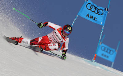 Marcel Hirscher competes in the giant slalom at the FIS Alpine World Ski Championships in Åre, Sweden on February 15, 2019