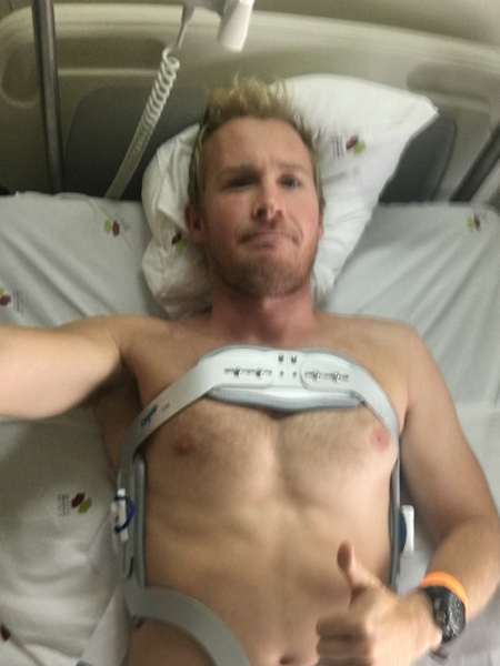 This is a selfie I took just after getting the brace fitted. The brace stabilised my spine and enabled me to sit and stand.