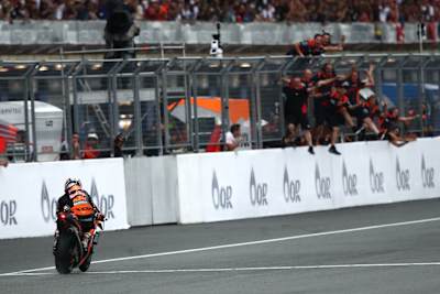 KTM rider Miguel Oliveira crosses the line to win the Thai MotoGP.