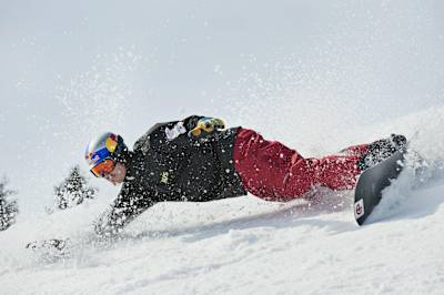 Alex 'Chumpy' Pullin tests his new board in Hintertux, Austria, on March 4, 2012.