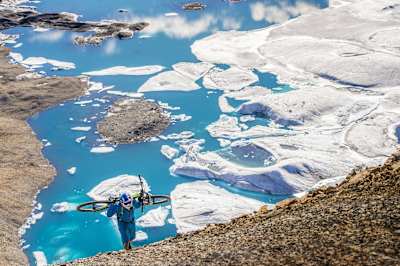 Darren Berrecloth performs while filming North of Nightfall on Axel Heiberg Island, Canada, in July of 2017.