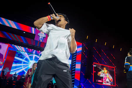 Litzen performs during the Red Bull Batalla de los Gallos National Finals in Lima, Peru on September 28, 2019.