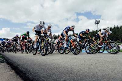 The men's race start at 2021 edition of the Nove Mesto World Cup round.