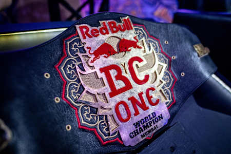 The winners belt during the Red Bull BC One World Final at the National Sports Club of India (NSCI) in Mumbai, India on November 9, 2019.