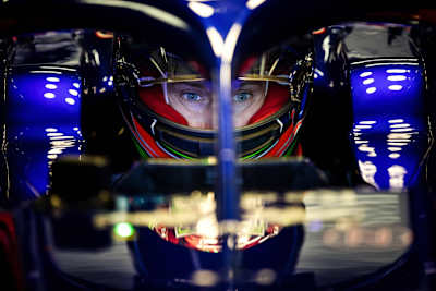 Brandon Hartley of New Zealand and Scuderia Toro Rosso prepares for driving STR13 during the filming day in Misano, Italy on February 21, 2017.