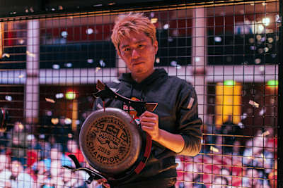 A picture of Bonchan winning Red Bull Kumite 2015.