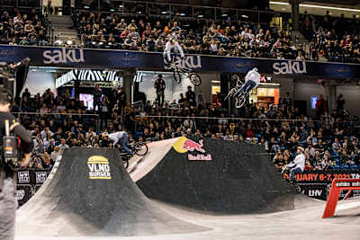 Rim Nakamura performs 360 double barspin to downside tailwhip at the Simple Session in Tallinn, Estonia on February 9, 2020.
