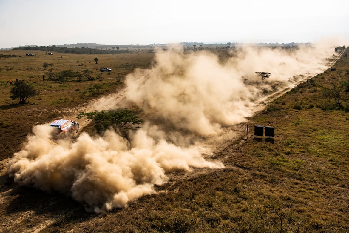 Thierry Neuville of team Hyundai Shell Mobis seen performing during the World Rally Championship Kenya in Naivasha, Kenya on June 26, 2021.