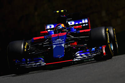 Carlos Sainz drives for Toro Rosso at the 2017 Azerbaijan F1 Grand Prix.
