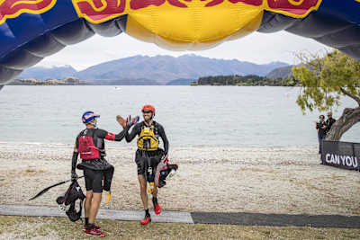 Team Red Bull, Braden Currie and Josiah Middaugh celebrate their victory on day 1 during the Red Bull Defiance 2017 in Wanaka, New Zealand on January 21, 2017