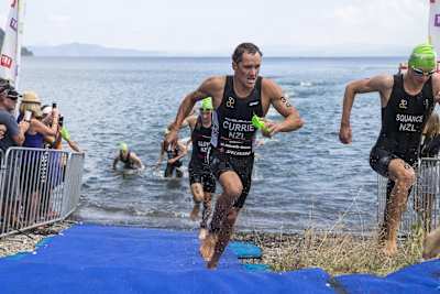 Braden Currie races at the Kinloch OTU Sprint Triathlon Oceania Cup in Taupo, New Zealand on February 14, 2016