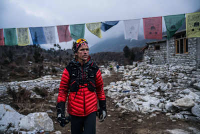 Ryan Sandes in the Manaslu Valley, Nepal after coming over Larke La Pass (5,135m) on March 12, 2018