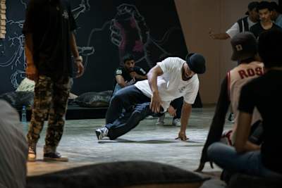 A b-boy in the cypher at the BC One pre qualifier in Bahrain 2015