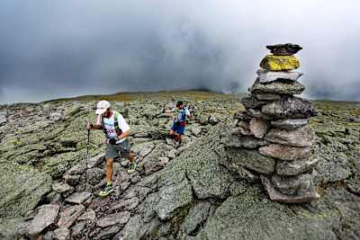 Karl Meltzer summits Mount Washington while attempting to break the record for fastest completion of the Appalachian Trail.