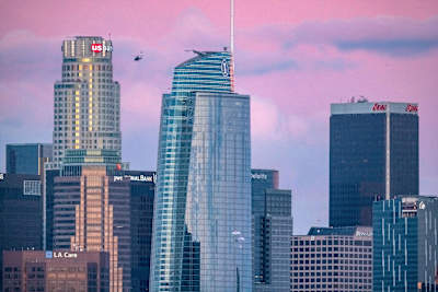 Red Bull Air Force Team get ready to  wingsuit fly through downtown Los Angeles on March 20, 2019.