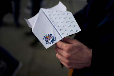 Paper plane during Red Bull Paper Wings 2019 Qualifier in Kiev, Ukraine on April 4, 2019.