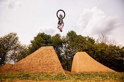 Erik Fedko seen training dirt jumps in Memmingen, Germany on May 18, 2019.