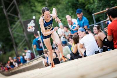 Andrea Mayr performs during the Red Bull 400 in Bischofshofen, Austria on August 24, 2019.